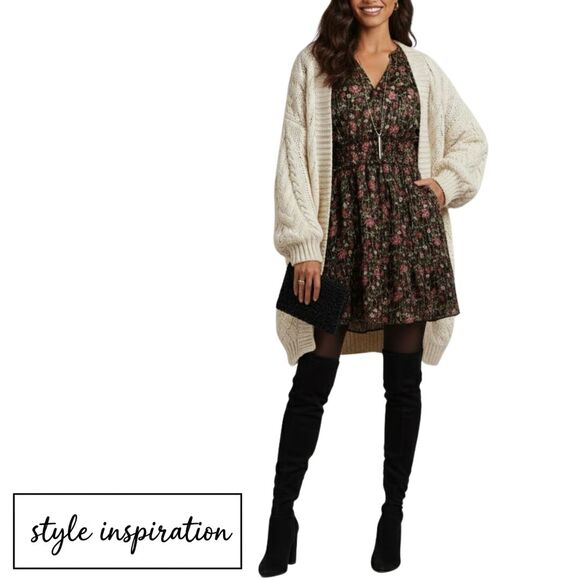 NWT Old Navy Women's Long Sleeve Floral Boho Mini Dress M Tall Black Metallic - Picture 15 of 15